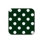 Polka Dots - White on Forest Green Rubber Square Coaster (4 pack)