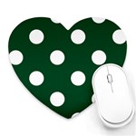 Polka Dots - White on Forest Green Heart Mousepad