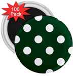 Polka Dots - White on Forest Green 3  Magnet (100 pack)