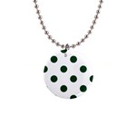 Polka Dots - Forest Green on White 1  Button Necklace