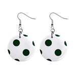 Polka Dots - Forest Green on White 1  Button Earrings
