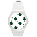 Polka Dots - Forest Green on White Round Plastic Sport Watch (M)