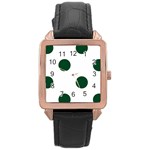 Polka Dots - Forest Green on White Rose Gold Leather Watch