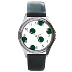 Polka Dots - Forest Green on White Round Metal Watch