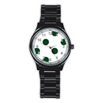 Polka Dots - Forest Green on White Stainless Steel Round Watch