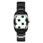 Polka Dots - Forest Green on White Stainless Steel Barrel Watch