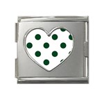 Polka Dots - Forest Green on White Mega Link Heart Italian Charm (18mm)