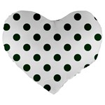 Polka Dots - Forest Green on White Large 19  Premium Flano Heart Shape Cushion
