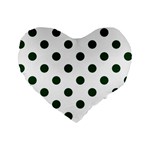 Polka Dots - Forest Green on White Standard 16  Premium Heart Shape Cushion