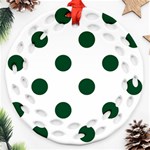 Polka Dots - Forest Green on White Round Filigree Ornament (Two Sides)