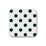 Polka Dots - Forest Green on White Rubber Coaster (Square)