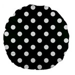 Polka Dots - White on Deep Green Large 18  Premium Flano Round Cushion