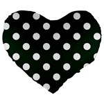 Polka Dots - White on Deep Green Large 19  Premium Heart Shape Cushion
