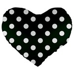 Polka Dots - White on Deep Green Large 19  Premium Flano Heart Shape Cushion