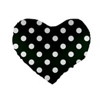 Polka Dots - White on Deep Green Standard 16  Premium Flano Heart Shape Cushion