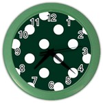 Polka Dots - White on Deep Green Color Wall Clock