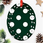 Polka Dots - White on Deep Green Ornament (Bell) Ornament (Oval Filigree)