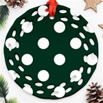 Polka Dots - White on Deep Green Ornament (Round Filigree)