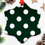 Polka Dots - White on Deep Green Snowflake Ornament (Two Sides)