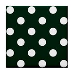 Polka Dots - White on Deep Green Tile Coaster