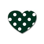 Polka Dots - White on Deep Green Rubber Coaster (Heart)