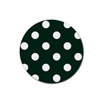 Polka Dots - White on Deep Green Rubber Round Coaster (4 pack)