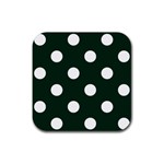 Polka Dots - White on Deep Green Rubber Coaster (Square)