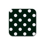 Polka Dots - White on Deep Green Rubber Square Coaster (4 pack)