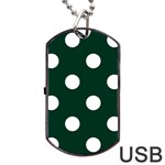 Polka Dots - White on Deep Green Dog Tag USB Flash (One Side)