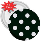 Polka Dots - White on Deep Green 3  Button (10 pack)