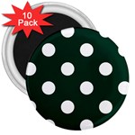 Polka Dots - White on Deep Green 3  Magnet (10 pack)