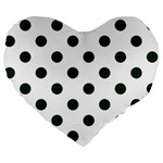 Polka Dots - Deep Green on White Large 19  Premium Heart Shape Cushion