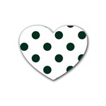 Polka Dots - Deep Green on White Rubber Coaster (Heart)