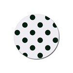 Polka Dots - Deep Green on White Rubber Round Coaster (4 pack)