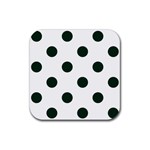 Polka Dots - Deep Green on White Rubber Coaster (Square)