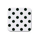 Polka Dots - Deep Green on White Rubber Square Coaster (4 pack)