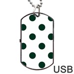 Polka Dots - Deep Green on White Dog Tag USB Flash (Two Sides)