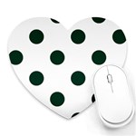 Polka Dots - Deep Green on White Heart Mousepad
