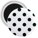Polka Dots - Deep Green on White 3  Magnet