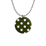 Polka Dots - White on Army Green 1  Button Necklace