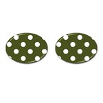 Polka Dots - White on Army Green Cufflinks (Oval)