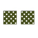 Polka Dots - White on Army Green Cufflinks (Square)
