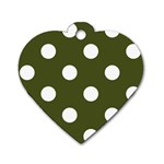 Polka Dots - White on Army Green Dog Tag Heart (Two Sides)