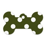 Polka Dots - White on Army Green Dog Tag Bone (Two Sides)