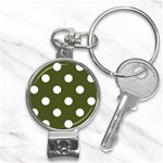 Polka Dots - White on Army Green Nail Clippers Key Chain