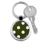 Polka Dots - White on Army Green Key Chain (Round)
