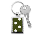 Polka Dots - White on Army Green Key Chain (Rectangle)