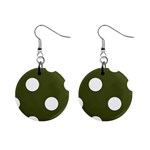 Polka Dots - White on Army Green 1  Button Earrings