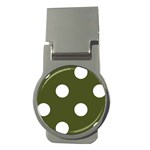 Polka Dots - White on Army Green Money Clip (Round)