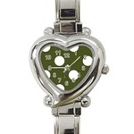 Polka Dots - White on Army Green Heart Italian Charm Watch